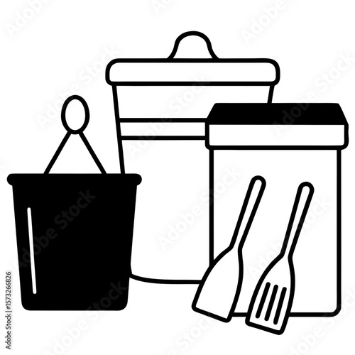 Wooden utensils, cloth towels, beeswax wraps, glass jars, and a compost bin on a simple countertop. Zero-waste theme.

