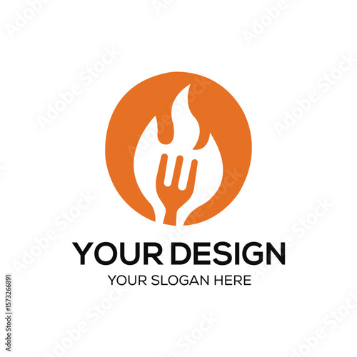 Fork & Flame Circle Vector Logo