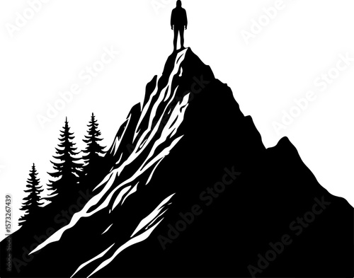 Mountain Tree  Biker on Forest Trail Silhouette" vector bundle