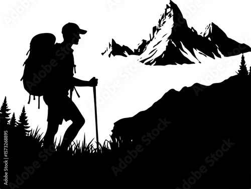 Mountain Tree  Biker on Forest Trail Silhouette" vector bundle