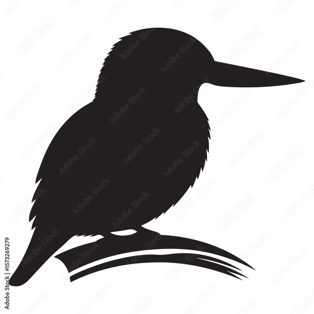 Obraz premium Kingfisher perched on branch vector silhouette, Wildlife animals.