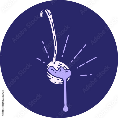 icon of a tattoo style ladle of gravy in bright neon color