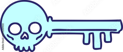 Bild auf Leinwand cartoon of a spooky skeleton key in bright neon color