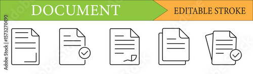 Document Line Icon Set with Editable Stroke