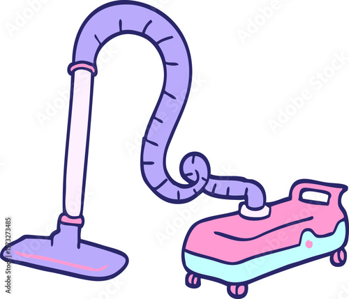 hand drawn doodle style cartoon vacuum hoover in bright neon color