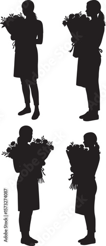 Woman Florist Holding Flower Bouquet silhouette