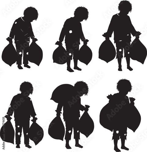 Child Labor Awareness With Homeless Kids Cartoon silhouette