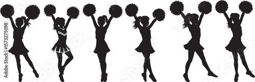Young Girl Cheerleader Holding Pom Poms silhouette