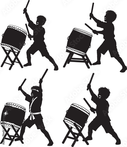 Boy Playing Taiko Drum Japanese Instrument silhouette