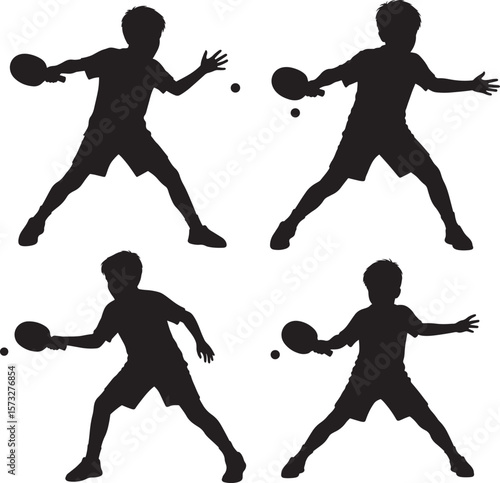 Boy Playing Table Tennis Hitting Ball silhouette