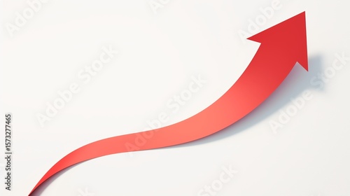 Growing red arrow up isolated on white background, Growth chart sign. Flexible arrow indication statistic. Trade infographic.
