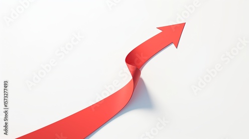 Growing red arrow up isolated on white background, Growth chart sign. Flexible arrow indication statistic. Trade infographic.