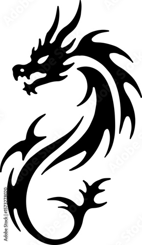 Oriental Dragon Tattoo Silhouette Design" vector