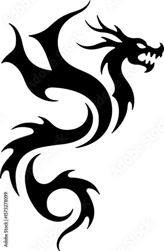 Oriental Dragon Tattoo Silhouette Design" vector