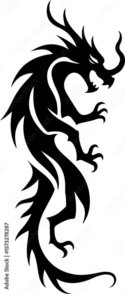 Obraz premium Oriental Dragon Tattoo Silhouette Design