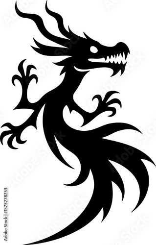 Oriental Dragon Tattoo Silhouette Design" vector