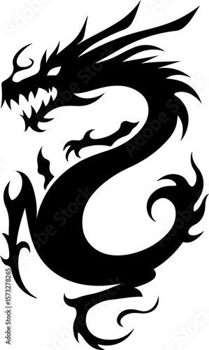 Oriental Dragon Tattoo Silhouette Design" vector bundle