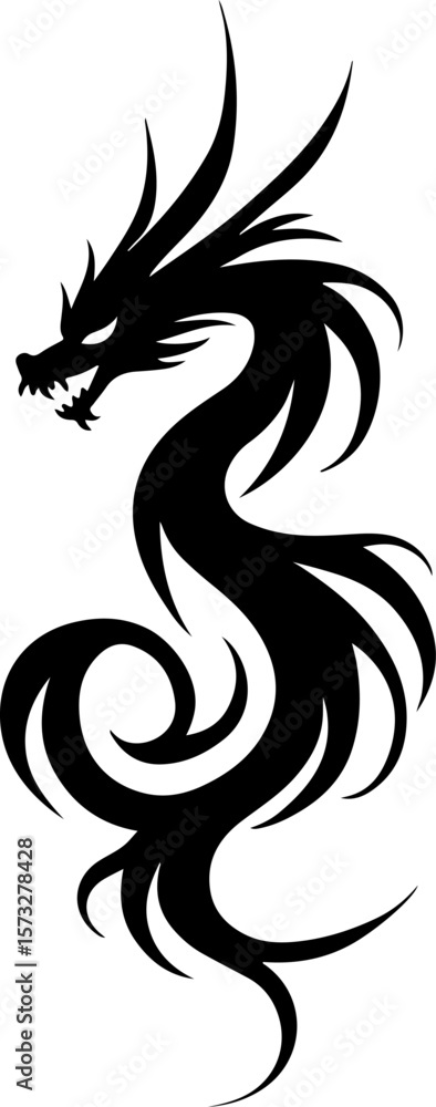 Fototapeta premium Oriental Dragon Tattoo Silhouette Design