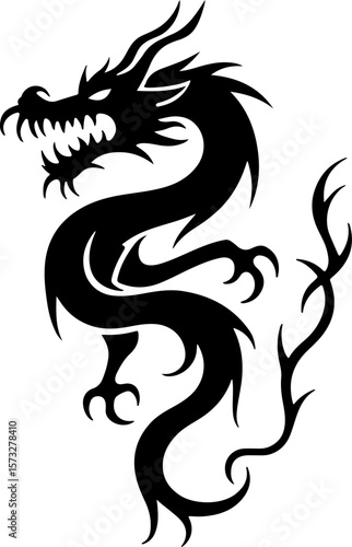 Oriental Dragon Tattoo Silhouette Design" vector bundle