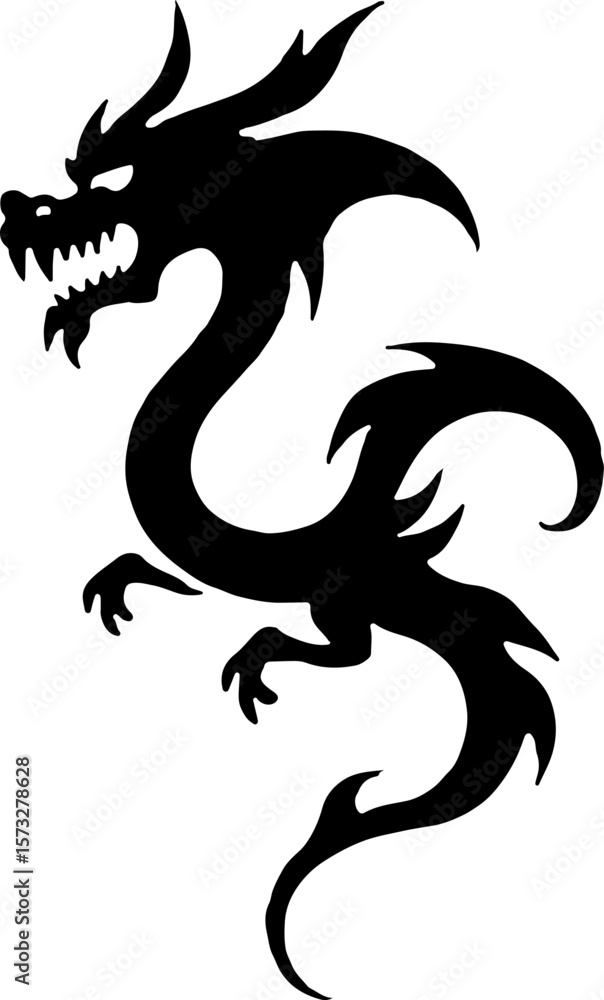 Obraz premium Oriental Dragon Tattoo Silhouette Design