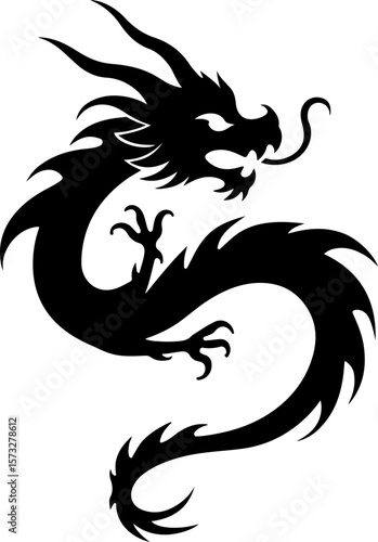 Oriental Dragon Tattoo Silhouette Design" vector bundle