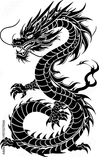 Oriental Dragon Tattoo Silhouette Design" vector bundle