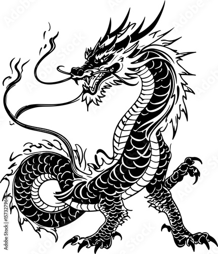 Oriental Dragon Tattoo Silhouette Design" vector bundle