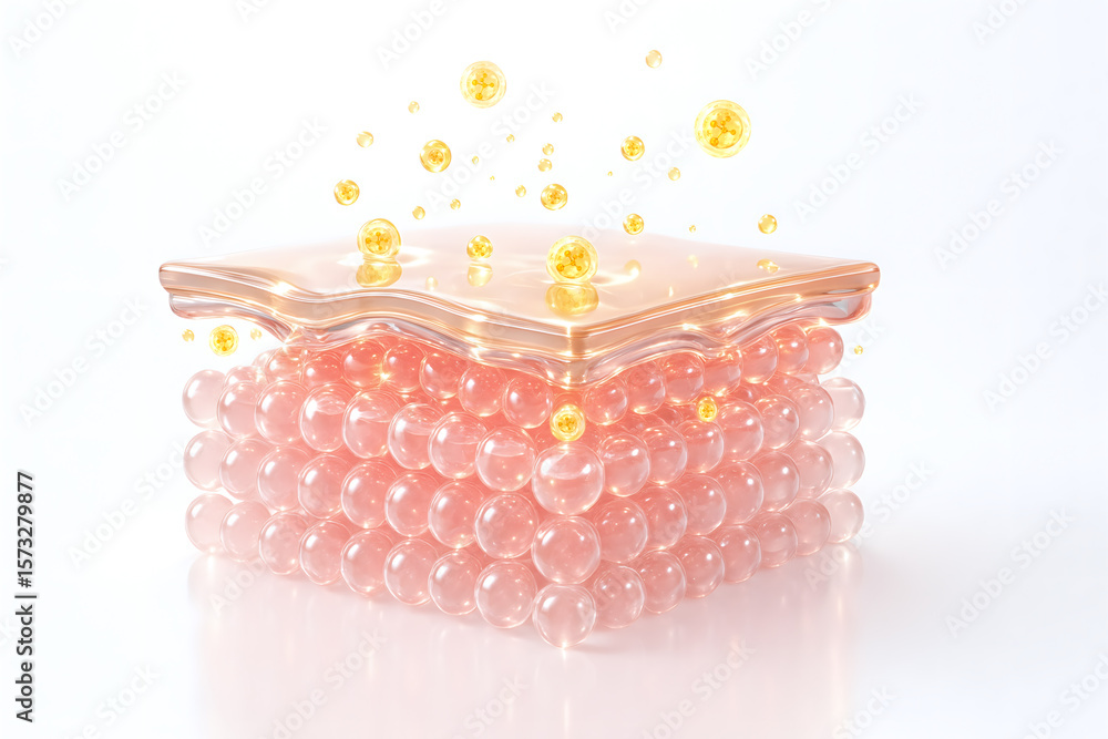 custom made wallpaper toronto digital3D illustration of glowing serum droplets penetrating skin layers, enhancing hydration and elasticity. A perfect visual for luxury skincare, beauty science, and innovative cosmetic formulations.
