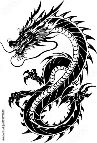 Oriental Dragon Tattoo Silhouette Design" vector bundle