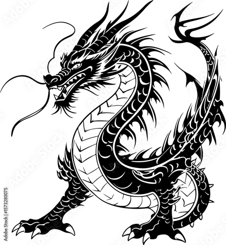 Oriental Dragon Tattoo Silhouette Design" vector bundle