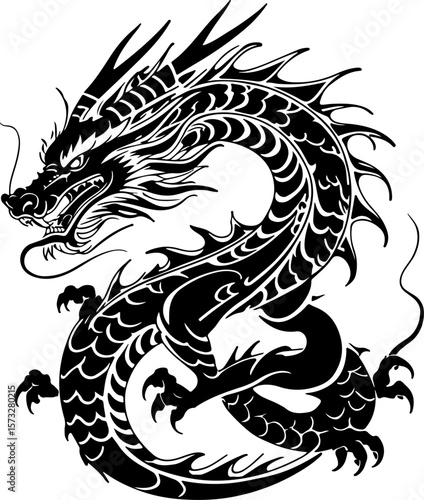 Oriental Dragon Tattoo Silhouette Design" vector bundle