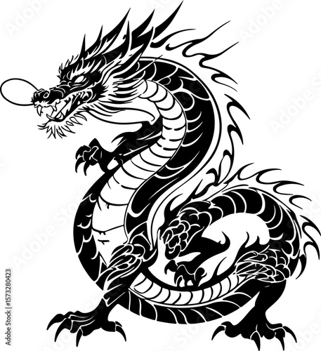 Oriental Dragon Tattoo Silhouette Design" vector bundle