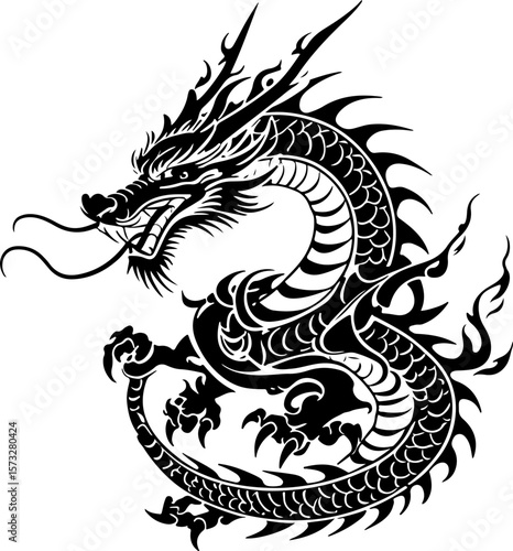 Oriental Dragon Tattoo Silhouette Design" vector bundle
