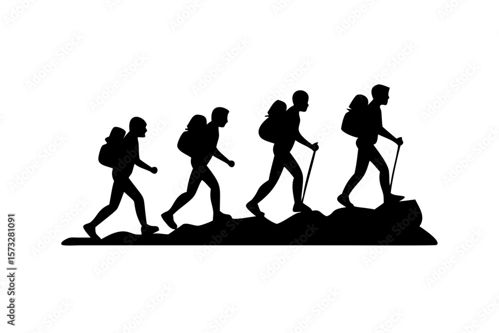 Obraz premium Group Hikers on Mountain Top Silhouette 