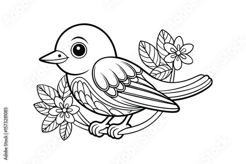Graceful oriole bird standing quietly for kids coloring book Vector illustration