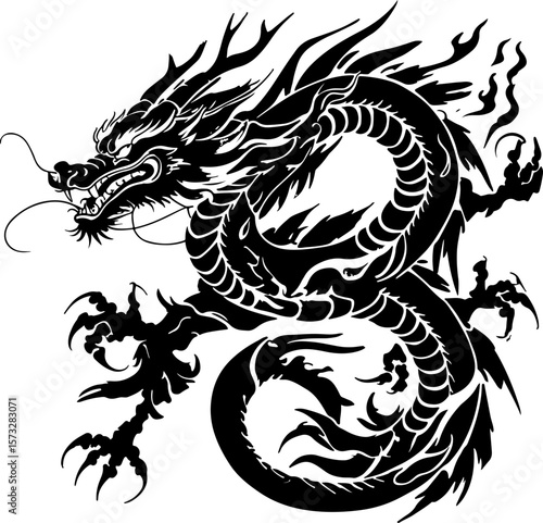 Oriental Dragon Tattoo Silhouette Design" vector bundle