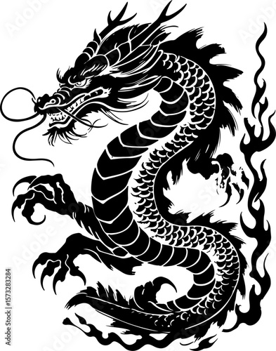 Oriental Dragon Tattoo Silhouette Design" vector bundle