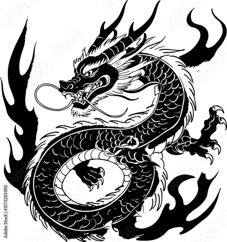 Oriental Dragon Tattoo Silhouette Design" vector bundle