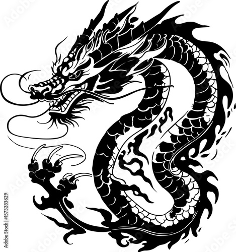 Oriental Dragon Tattoo Silhouette Design" vector bundle