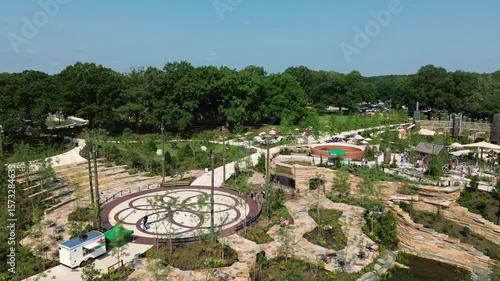 Aerial view of the Gipson Play Plaza adventure playground near downtown Raleigh