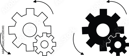 Rotating Gear Settings Icon – Outline and Solid Cogwheel Mechanism Symbols