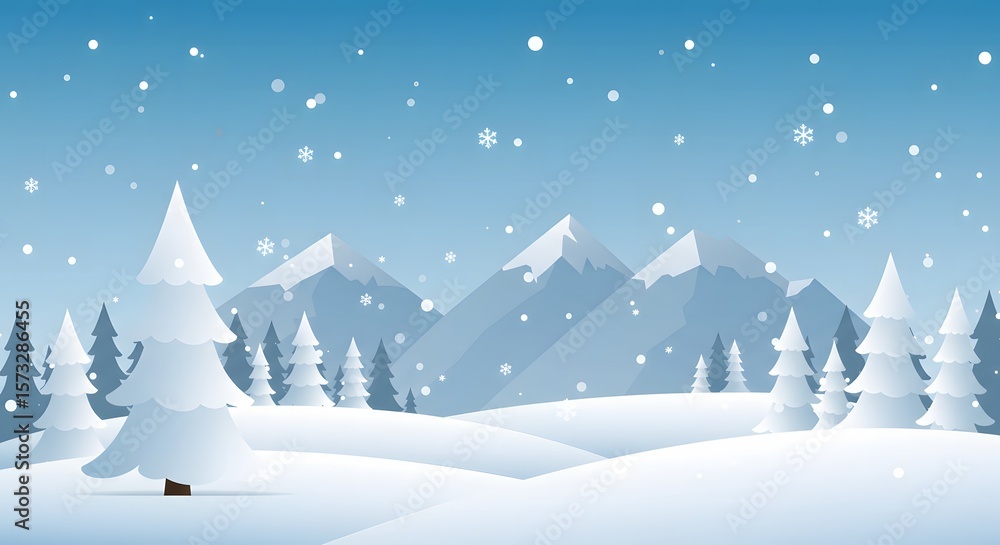 Obraz premium Snowy Winter Landscape with Trees and Falling Snowflakes