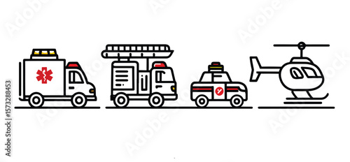 Emergency Vehicles Vector Set Ambulance, Fire Truck, Police