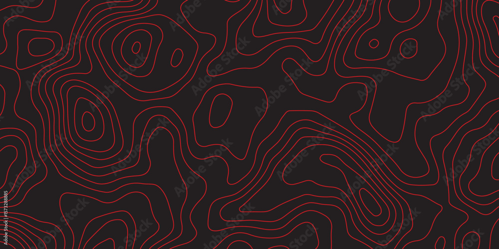Fototapeta premium Abstract topographic contours map black and red background- Vector Background.