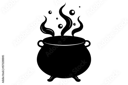 Witch Cauldron Silhouette – Spooky Boiling Pot Clipart for Halloween