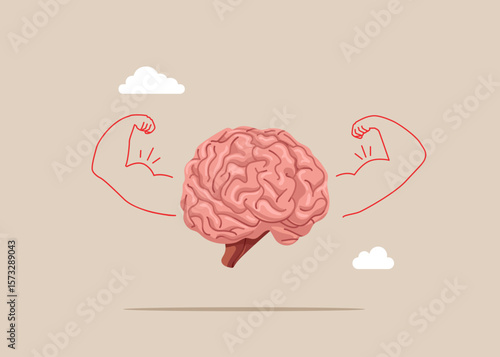 Human cerebrum doing strong gesture. Check out the smartest. Self-assessment, find plan, goals life. Modern vector illustration in flat style