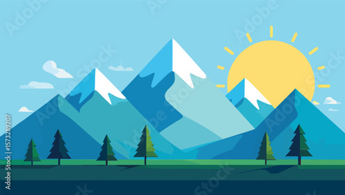 Flat Mountain Landscape Vector Nature Background Design