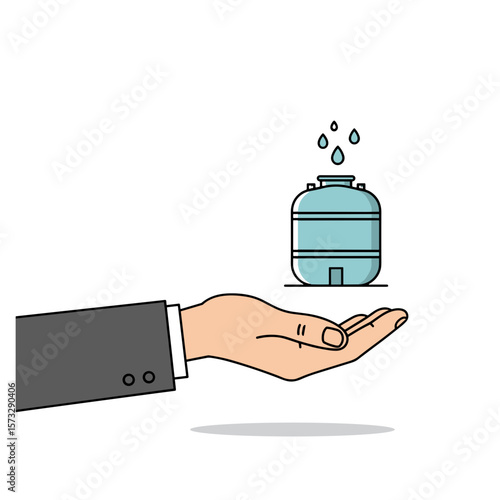 Hand Holding Septic Tank System Icon with Water Drops