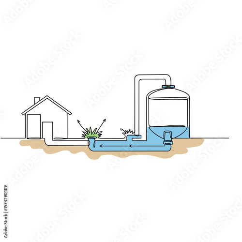 House to Septic Tank Underground Pipeline Connection Diagram Icon