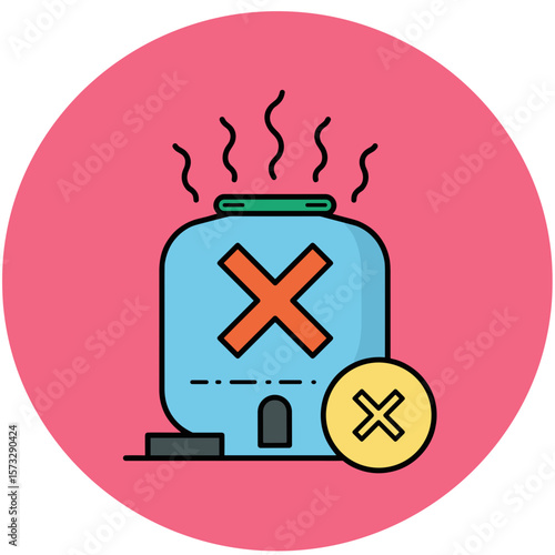 Septic System Failure Icon with Red Cross and Alert Symbol